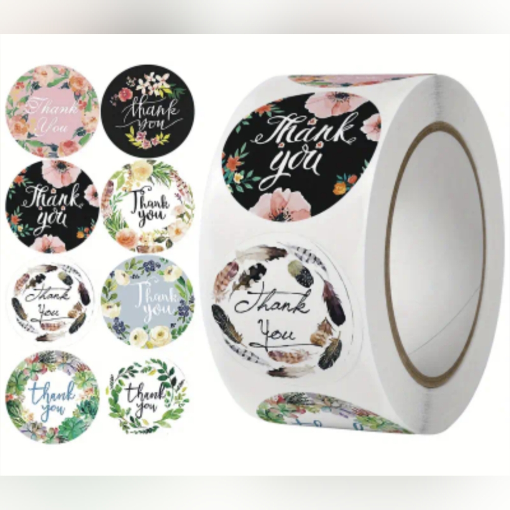 Brand New thank you circular stickers, 8 pretty nature styles in one 500 piece